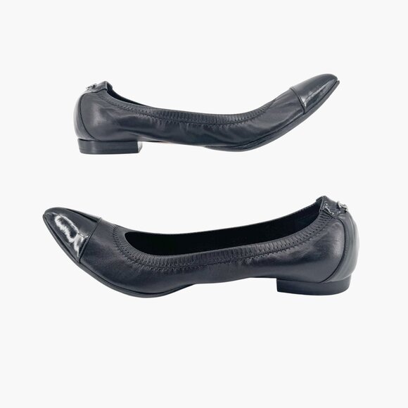 Chanel Cap Toe CC Ballet Flat Size 39 US 8-8.5 Black Pointed Toe Elastic Leather - Picture 11 of 15